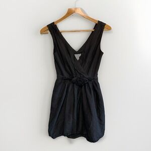 White House Black Market Black Sleeveless VNeck Faux Wrap LBD Dress Size 0